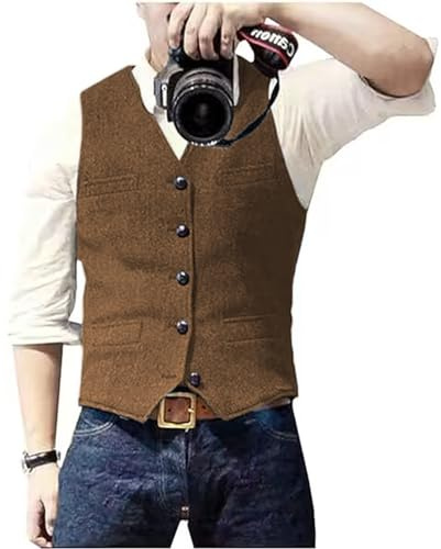 Solovedress Mens Vintage Waistcoat Tweed Wool Regular Fit Suit Vest for Wedding Groomsmen