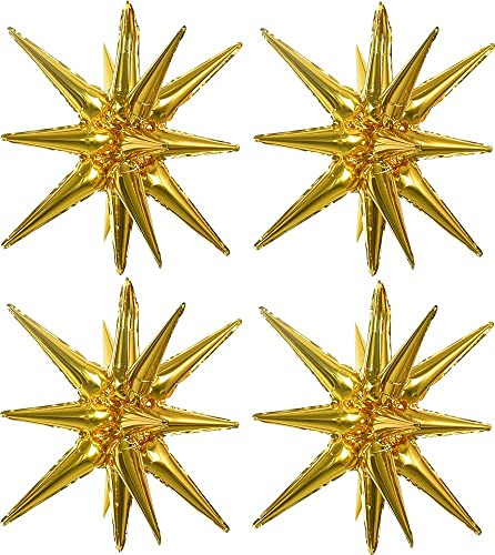 TONIFUL 4 Pcs 22inch 4D Huge Gold Star Balloons Explosion Star Mylar Foil Balloons for Party Supplies Backdrop Christmas,New Year,Birthday, Wedding,Photo Booth Ornament