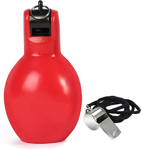 Dingfeiyu Hand Whistle, 1 Pcs Hand Squeeze Whistle and 1 Pack Stainless Steel Sports Whistle, Physical Education Instructor Dog Trainer (red)