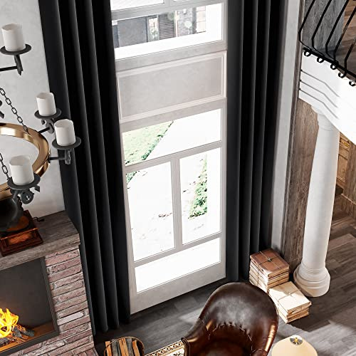MAIHER Black Blackout 144 Inch Curtains Extra Long Soundproof Light Blocking 2 Story Curtain 12ft Length for High Celing Living Room, 1 Panel, 50 W x 144 L