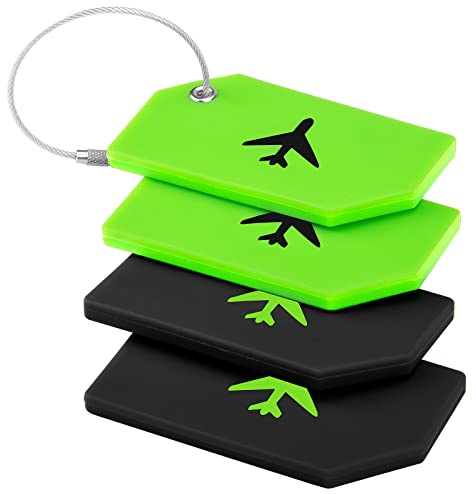 DUOUPA 4 Etiquetas para Equipaje de silicona, con cable de acero inoxidable, Etiquetas para Maletas de Viaje, etiquetas para maletas, maletas, bolsos(verde+negro)