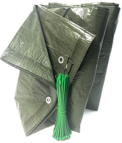 Pinto Ferramenta E-commerce Telone Occhiellato Telo Multiuso per Esterno Impermeabile Rinforzato Verde per Coperture Copri Legna Antipioggia Antistrappo Campeggio 100 FASCETTE in OMAGGIO (3x5mt)