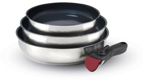 Qulinart by Brandt 194-002, 4-teiliges Kochgeschirr-Set aus Edelstahl, 3 Pfannen mit Antihaftbeschichtung 20/24/26 cm