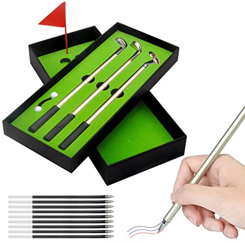 DAWRIS Stylos à Bille de Golf, Golf Homme Mini Bureau pour Stylo À Bille De Golf Coffret Cadeau Mini Golf Club Stylo à Bille Vert Ensemble de Stylos à Bille Golf Cadeaux d'anniversaire pour Hommes