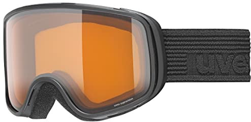 uvex scribble LG - leicht kontrastverstärkende, stylische Skibrille mit Anti-Fog-Beschichtung und großem Sichtfeld für Kinder - black/lasergold-clear - one size