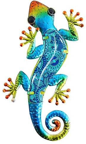 ROCKING GIFTS Ornement Mural lézard, Multicolore, Métal, 39X19 Cm, Décoration de terrasse, Jardin