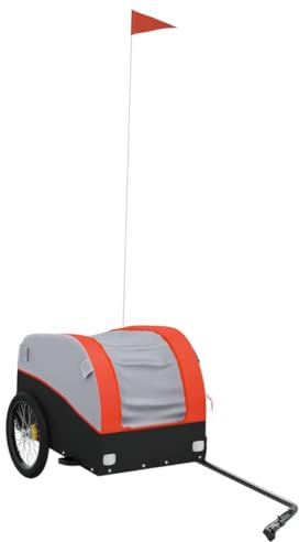 vidaXL Lastenanhänger, Anhänger für Fahrrad, Fahrradanhänger mit Deichsel Sicherheitsflagge, Transportanhänger, Schwarz Orange 30kg Eisen