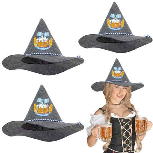 Oktoberfest Hut, 3 Stück Trachtenhut für Oktoberfest, Seppelhut Oktoberfest, Filzhut Oktoberfest, Bayern Seppelhut, Sepplhut Filzhut Fanhut, Trachten Hut Bayern Bayrisch mit Blau Weißer Kordel