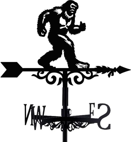 beinkmake Bigfoot Weathervane Arrow Metal Wind Vane Big Foot Sasquatch Weathercock Garden Decoration Wind Direction Indicator Stake Roof Mount Ornament for Farmhouse Yard Outdoor