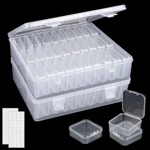 YAYODS 2 Stück Perlen Aufbewahrungsbox Kunststoff - 60 Gitter Sortierboxen für Kleinteile - Mini Fotobox Aufbewahrungsbox mit Stickers - Diamond Painting Aufbewahrungsboxen mit Klappdeckel für Schmuck