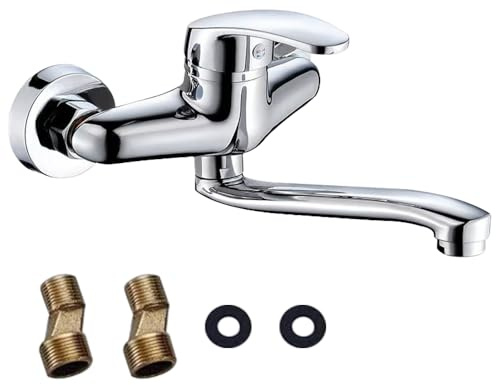 Aoreun Grifo de cocina montado en la pared, grifo de cocina giratorio de 360 ​​° montado en la pared, grifo mezclador para montaje en pared, mezclador monomando frío y caliente, brazo giratorio 20cm