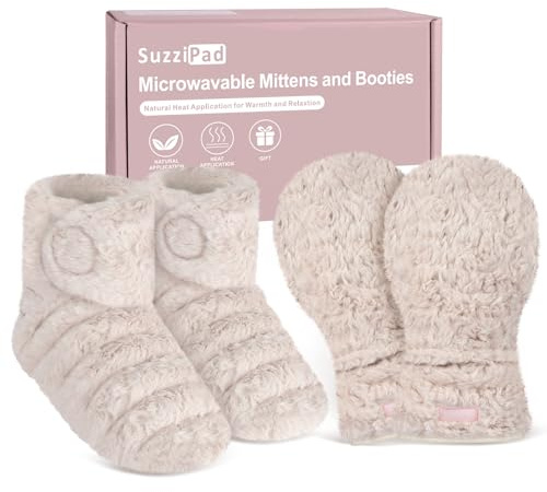 SuzziPad Microwavable Heated Gloves and Microwave Booties, Hand Heating Pad and Foot Warmers for Fatigue and Discomfort, Cold Feet Reliever for Bed, Ideal Choice for Elderly in Cold Day, S/M