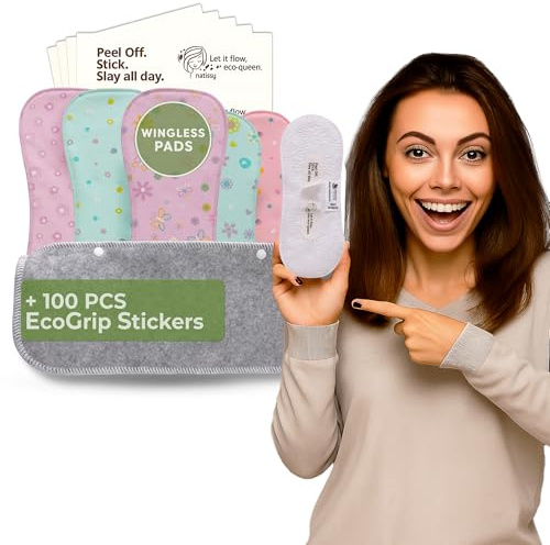 Sans ailes – Serviettes hygiéniques lavables avec autocollants adhésifs pour flux abondant (L+XL, lot de 6) – Serviette menstruelle réutilisable en coton bio lavable à 95 °C
