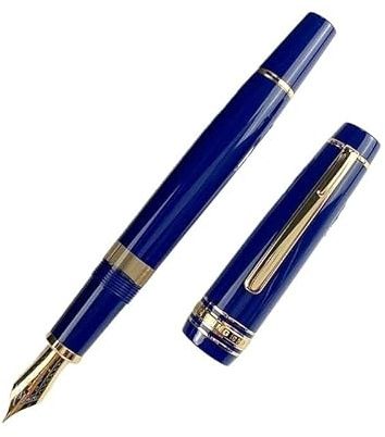 FACDEM Penna stilografica con riempimento a stantuffo, pennino EF F, inchiostro in resina nera blu scuro (blu piatto trasparente, EF (0,38 mm)