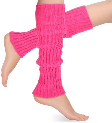 Teaaha Pink Leg Warmers for Women, 80s Ribbed Knit Neon Dance Sports Yoga Accessories Legs Warmer Y2K Winter Leg Warmers Socks