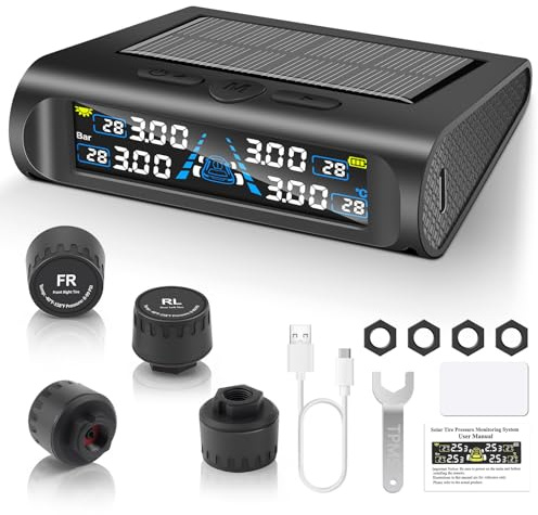 Liwogi TPMS Sistema di monitoraggio della pressione dei pneumatici con traccia dinamica UL, monitor della pressione dei pneumatici solare con modalità di allarme, sensore impermeabile IPX7, 0-98 PSi