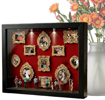 Mini Museum Marco de Fotos Personalizado Museum of Us, Marco de Fotos 3D Personalizado con Fotos, de Sombra DIY con iluminación, Regalos fotográficos para Parejas, familias y Amigos