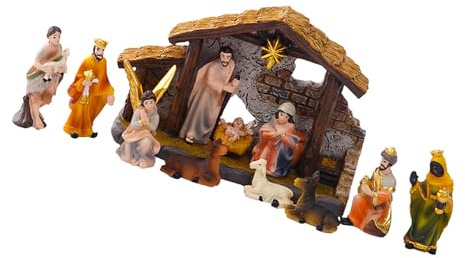 Ekoama Figuras de belén de Navidad, decoración coleccionable de resina de la sagrada familia, figura de mesa de Navidad