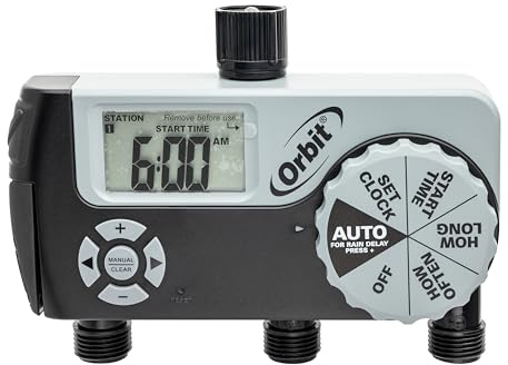 Orbit 56233D 3-Outlet Digital Watering Timer, 3 valves, Black and Gray