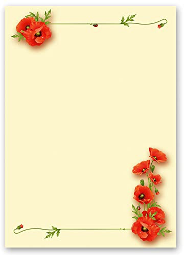 50 Sheets Motif Letter Paper! Flowers Motif Poppy DIN A4
