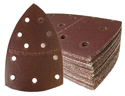 Prio-Schleifdreiecke │ Klett-Schleifblätter │ 50 Stück │ 11-Loch │ 105 x 152 mm │ Korn 150 │ für Multischleifer │ Schleifblätter │ dreieckige Schleifpads │ Schleifpapier