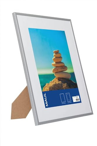 MAUL cornice foto 30x40 cm MAULdesign | Cornice per foto in alluminio con intarsio passe partout | Cornici foto per formato orizzontale e verticale | Ideale per le foto | Argento