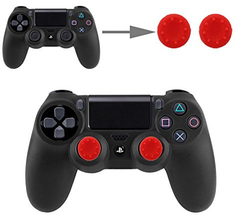 Controller Aufsätze Thumbsticks Analog Stick Kappen Silikon Schutzkappen Control Sticks für DualShock Gamepad Sony Playstation PS4 Pro, PS4, PS3, PS2, Xbox One X, Xbox 360, Nintendo Switch in Rot