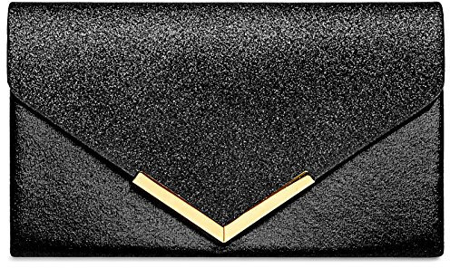 Caspar TA430 Damen XL Metallic Clutch Tasche Abendtasche, Farbe:schwarz, Größe:One Size