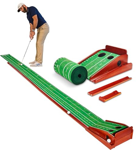 PERFECT PRACTICE XL Putting Mat – 15.5 ft Indoor Golf Putting Green w/ 2 Holes - Putting Matt for Indoors and Outdoors Practice - Golf Training Aid for Home