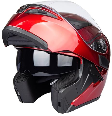 Helm für Motorräder Full-Face Motorcycle Helmet Tragbarer Integralhelme Flip-up Motorradhelm Zertifizierung von DOT (Rot, M)