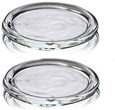 Cumuiu 2 Pack Glass Candle Holder 3 Clear Beautiful Transparent Round Candle Plate