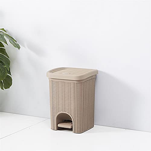 MQQ Pedal-type Trash Can, 6L/10L With Lid PP Material Household Living Room Kitchen Bathroom Office Trash Bin Separable Inner Tube Design Garbage Can (Color : Khaki, Size : 27.2x20.3cm)
