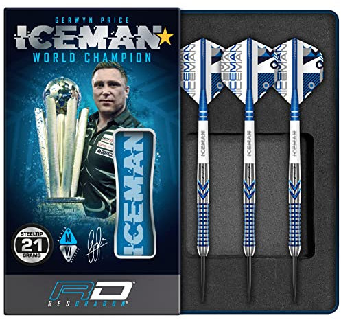 Red Dragon Gerwyn Price Iceman Contour 21 Gram Professional Tungsten Darts Set with Flights and Stems