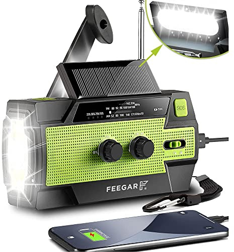 Notfall Solar Radio Feegar Oze 2 Pro Handkurbel Radio für Notsituationen, Wetterradio AM/FM tragbares Survivalradio, 4 Modi LED Taschenlampe, SOS-Alarm, Powerbank 4000mAh