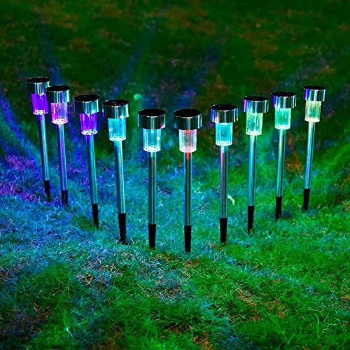 Garden Mile 10 x Solar Powered Colour Changing LED Stake Lights Garden Path Border Driveway Outdoor Path Solar Power Light Up Stakes for Garden Colour Lighting Outdoor Lights Solar Lamp Post