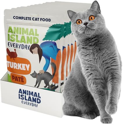 Animal Island Everyday Alimento Completo Húmedo para Gatos Adultos Paté Cremoso de Pavo Caldo de Ave y Pollo sin Cereales en sobre para Gato, 12 x 85g