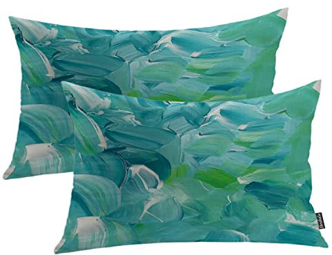 Shrahala Blau-Grün-Türkis-Dekorativer Wurfkissenbezug, abstrakte Ölfarbe, Texturkunst, Lendenkissenbezug, Leinenmischung, einseitig für Schlafzimmer, Wohnzimmer, 2er-Set (30,5 x 50,8 cm)