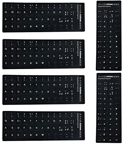 6 pezzi Kit adesivi tastiera per conversione layout in italiano, Keyboard Stickers, Tastiera del Computer Portatile per Qualsiasi Tastiera Standard (nero)