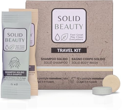 SOLID BEAUTY - NUOVO TRAVEL KIT monodose - 12 SHAMPOO + 12 BAGNO CORPO in bustine Flowpack