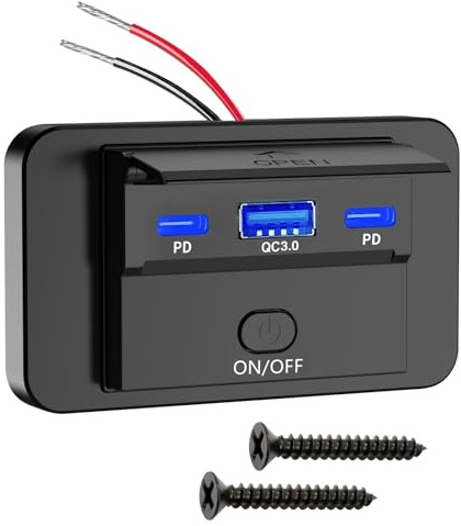 Linkstyle Wohnmobil USB Steckdose, Wandmontierte 12V USB Steckdose, 48W QC3.0 USB A und 2 USB C Anschlüsse mit Ein/Aus Schalter für Auto Boote