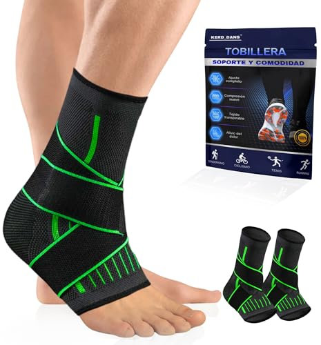 KERD_DANS Tobilleras para Esguince (2 Uds), Tobillera Deportiva Estabilizadora de Compresión con Velcro Ajustable, Tobillera para Prevenir Lesiones, Recuperación y Fascitis Plantar. (Verde, X-Large)