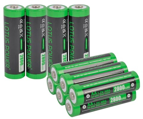 LOTUS POWER 10 Piezas Pilas Recargables Ni-MH AA, Portátil y reciclable 2800 mAh Pilas AA 1,2 V batería (Paquete de Diez)