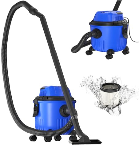 Wet and Dry Vacuum Cleaner 2000W, Industrial Dust Extractor with Blowing Function, 15 Litre, 2m Cable, 1.5m Flexible Hose and Accessories - Home DIY Car Carpet Workshop and Professional Use, Blue