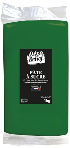 Déco Relief - Pâte à Sucre Verte 1 kg - Pâte à Sucre Professionnelle pour Gâteaux, Pâtisserie - Coloris Vert - Fabriquée en France