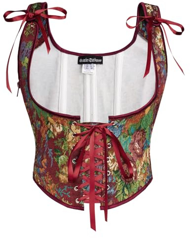 Scarlet Darkness Corset for Women Renaissance Plus Size Victorian Corset Tops Red Flower Cluster Size 10