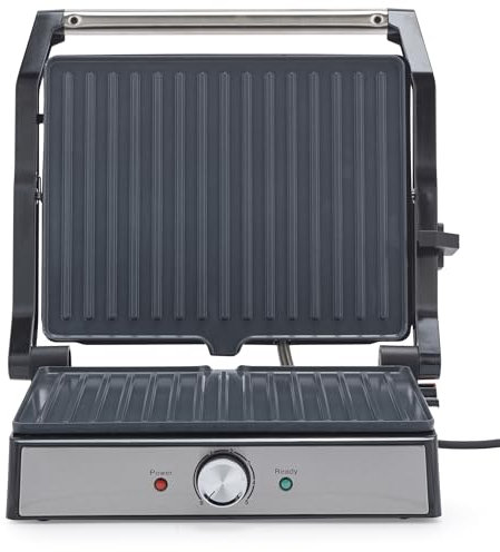 Salter Large Health Grill – Electric Panini Maker, Sandwich Toaster, Non-Stick Ceramic Plates, Opens Flat (180°) for Extra Cooking Space, PFAS-Free, Drip Tray, Adjustable Temperature, 2000W, EK5857SSC