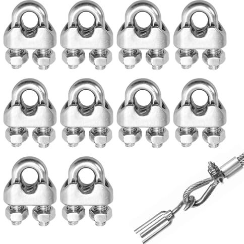 DHWEKU 10 Pezzi morsetti per filo stendibiancheria morsetti stendibiancheria,Morsetti Cavo Acciaio M5 Morsetti Serracavo Clip per Fune Metallica Inox 304 Bullone a U Adatto per Fune d'Acciaio 4mm Fune