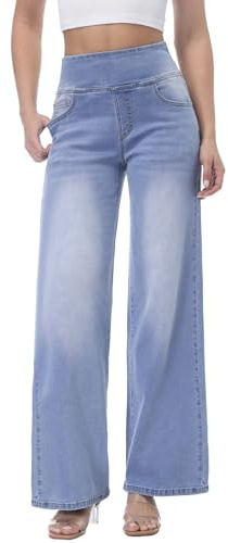 Chasehot Jeans Femme, Taille Haute, Coupe Droite, Large, Bleu Clair-31, Taille M