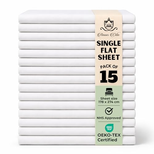 Cotton Single Bed Sheets White- Quality Perfect Single Flat Sheet for Home, Hospital, Hotel, Spa Massage Therapy & more- Machine Washable Soft Touch Moisture Absorbing Top Sheet (15)