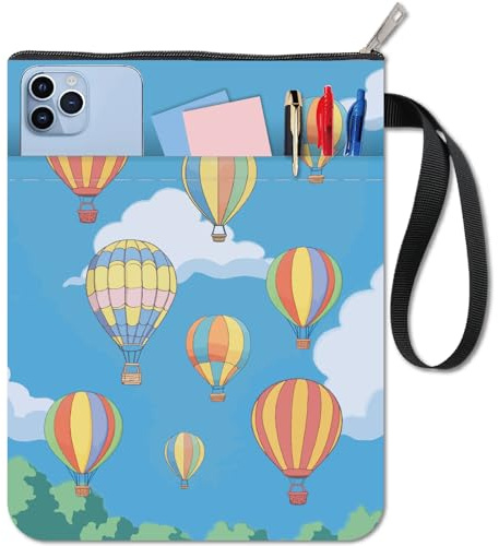 craspire Couverture de Livre en Montgolfière Protection de Livre Ciel Couverture de Livre pour Livres de Poche Couverture de Livre en Tissu Lavable avec Fermeture Éclair et Poche Supplémentaire